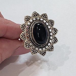Onyx ring, 925 silver black onyx gemstone vintage ring